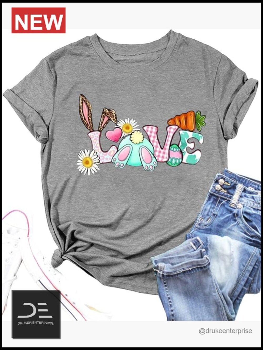 Cute Bunny Graphic Short Sleeve Crew Neck T-Shirt